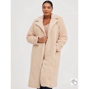 Torrid Plus size Beige Faux Fur Open Front Longline Coat